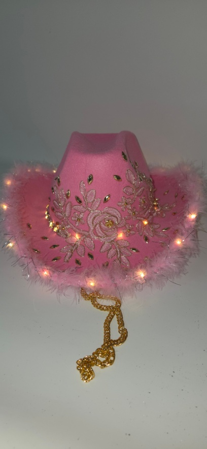 Cowboy rosa bordado con boa